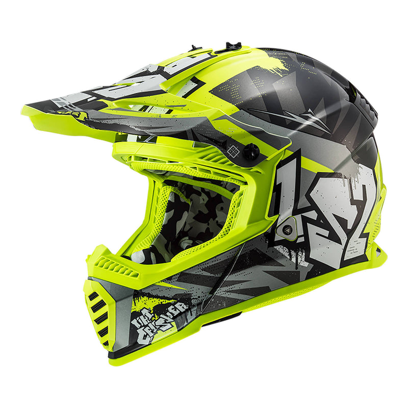 Load image into Gallery viewer, LS2 MX437J Fast Evo Crusher Mini Helmet - Black / Grey / Hi-Vis Yellow
