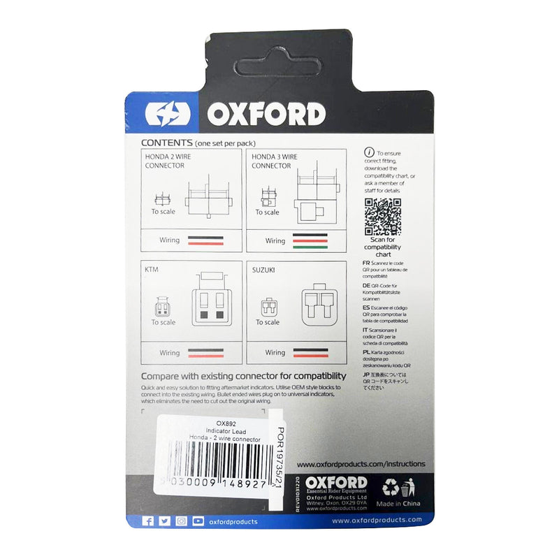 Load image into Gallery viewer, Oxford Indicator Leads Honda 2 Wire Connector
