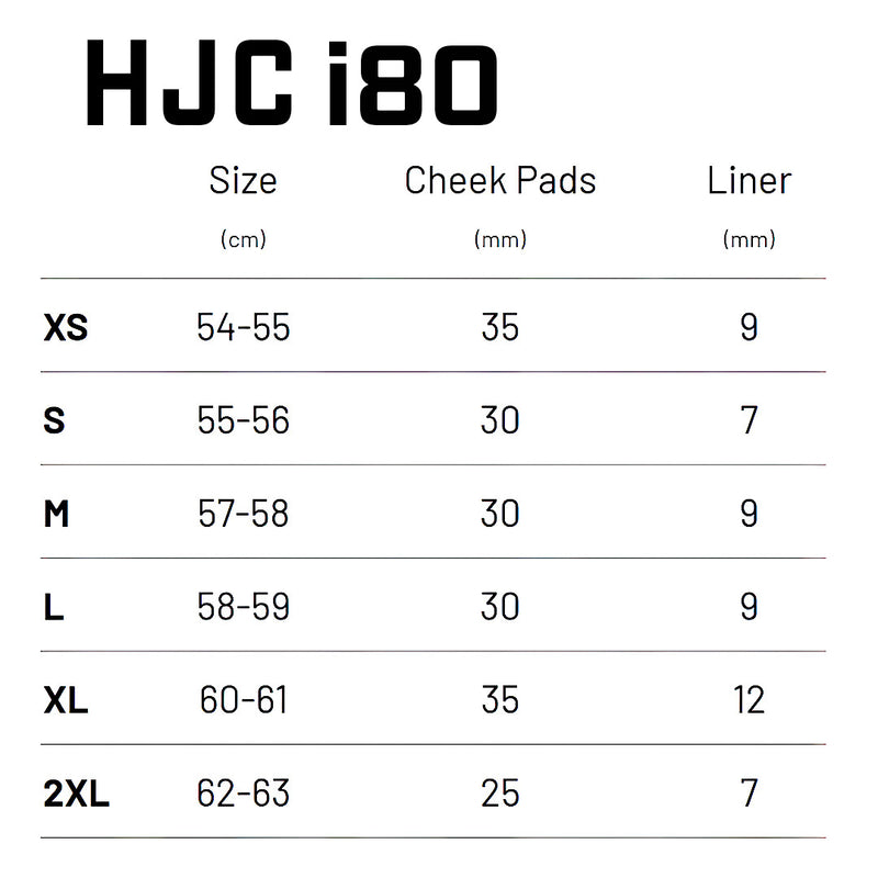 Load image into Gallery viewer, HJC i80 size chart
