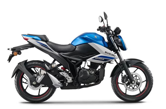 Load image into Gallery viewer, 2025 Suzuki GSX 150 LAMS motorcycle in blue, black, and silver, shown from a side profile view against a white background.
