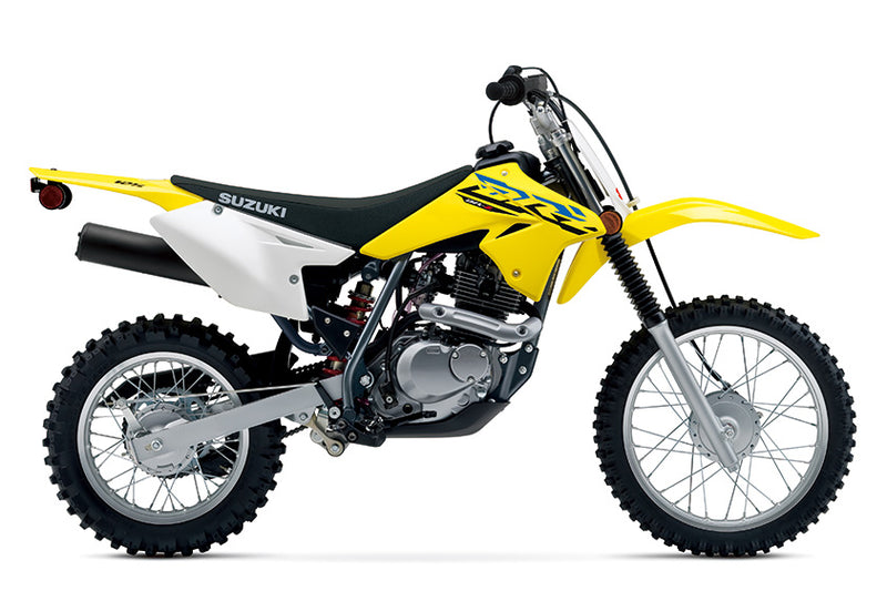 Load image into Gallery viewer, A 2023 Suzuki DR-Z125 Small Wheel dirt bike in yellow, black, and white, shown from a side profile view against a solid white background.
